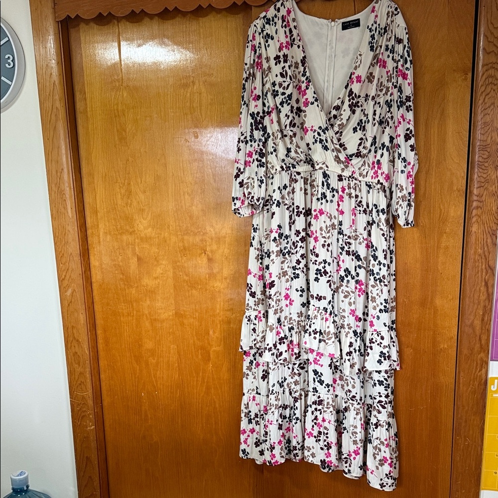 Lane Bryant Cream Floral Tiered Wrap Maxi Dress with Pink & Black Print